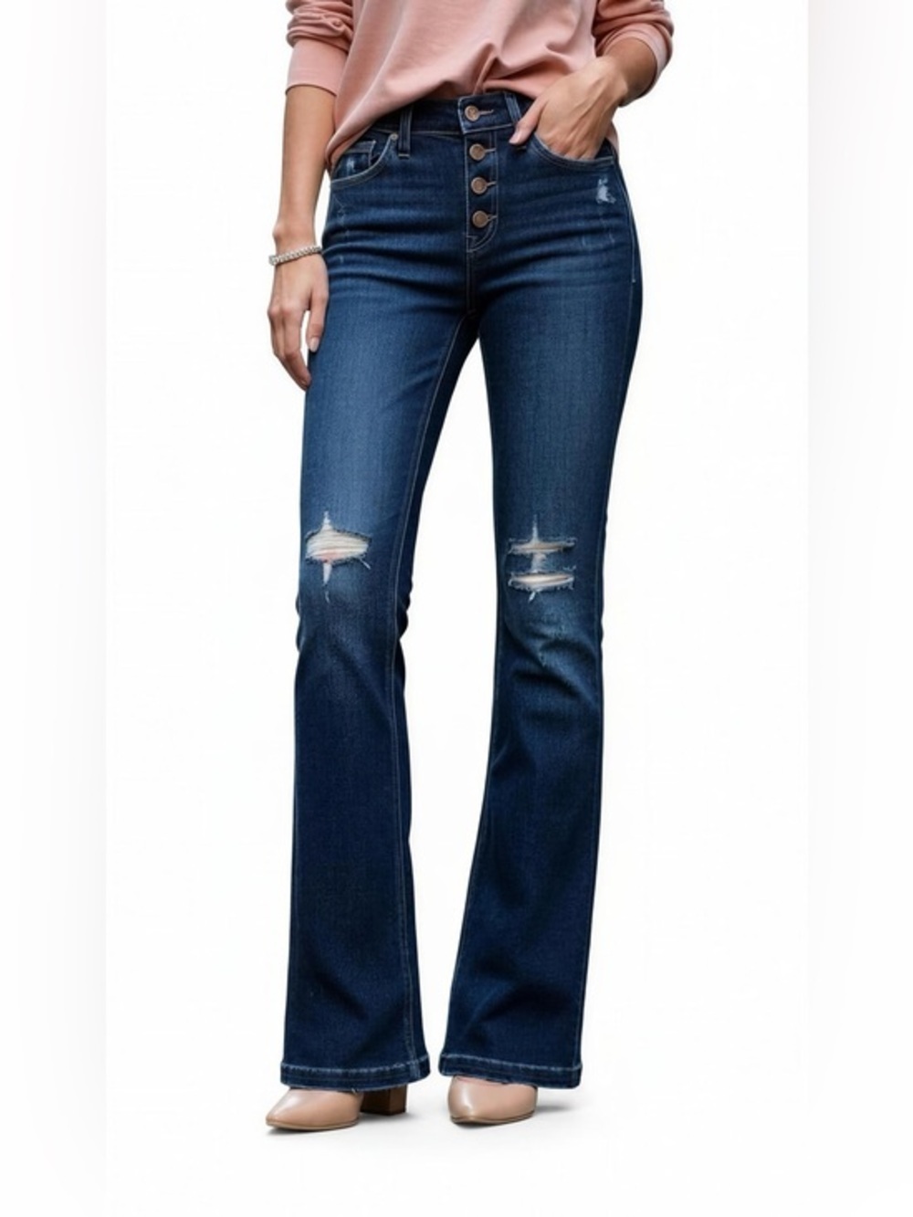 KanCan Dark Blue Distressed Flare Jeans 5/26